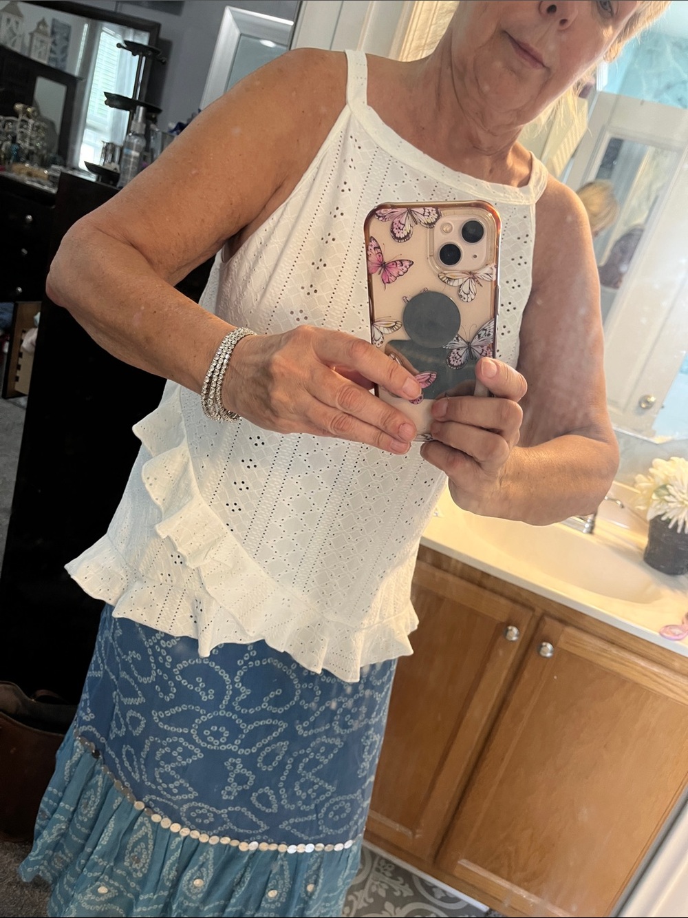 White tank with ruffle detail size large